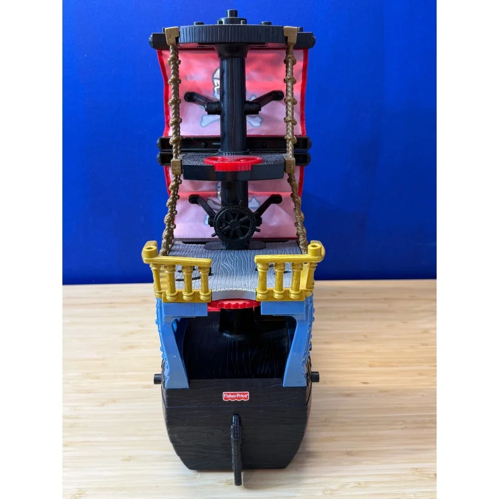 Fisher Price Imaginext Shark Bite Pirate Ship Playset with 4 Figures Black Red